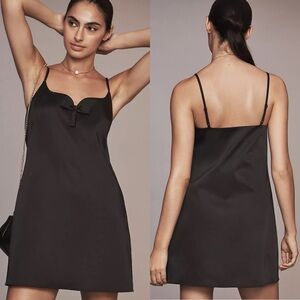 NWT Anthropologie Maeve Sleeveless Bow Neck Shift Mini Dress Black